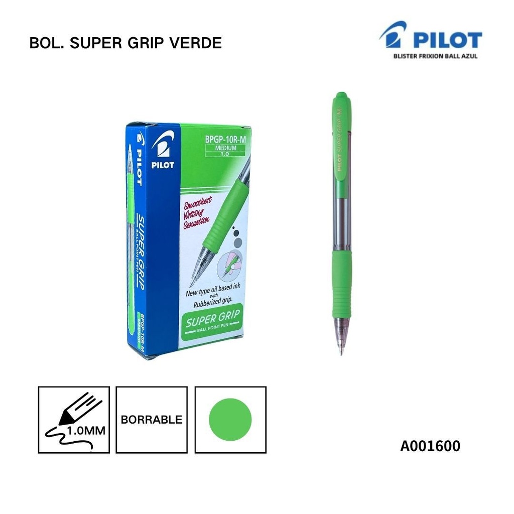 Bolígrafo Super Grip verde claro 1mm para escritura