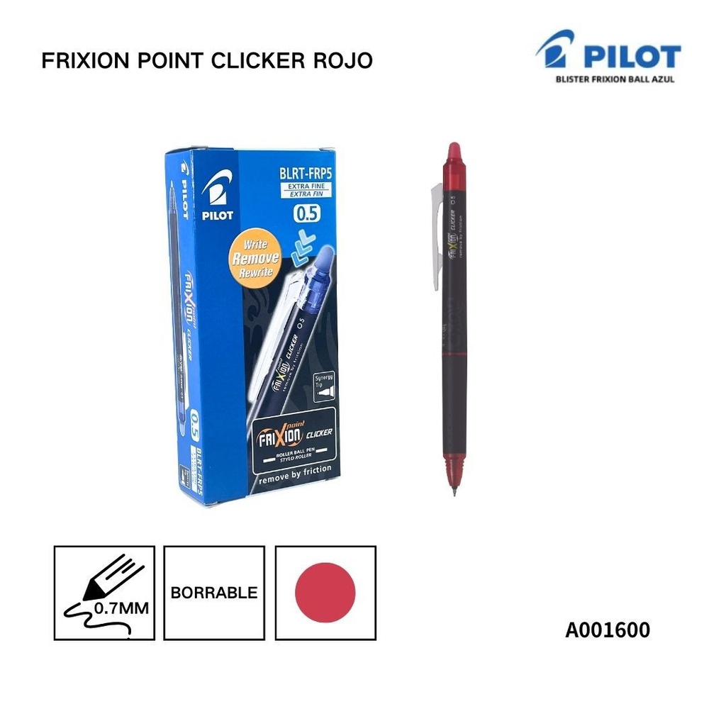 Pluma pilot Frixion Point Clicker rojo 0.5mm borrable para escribir