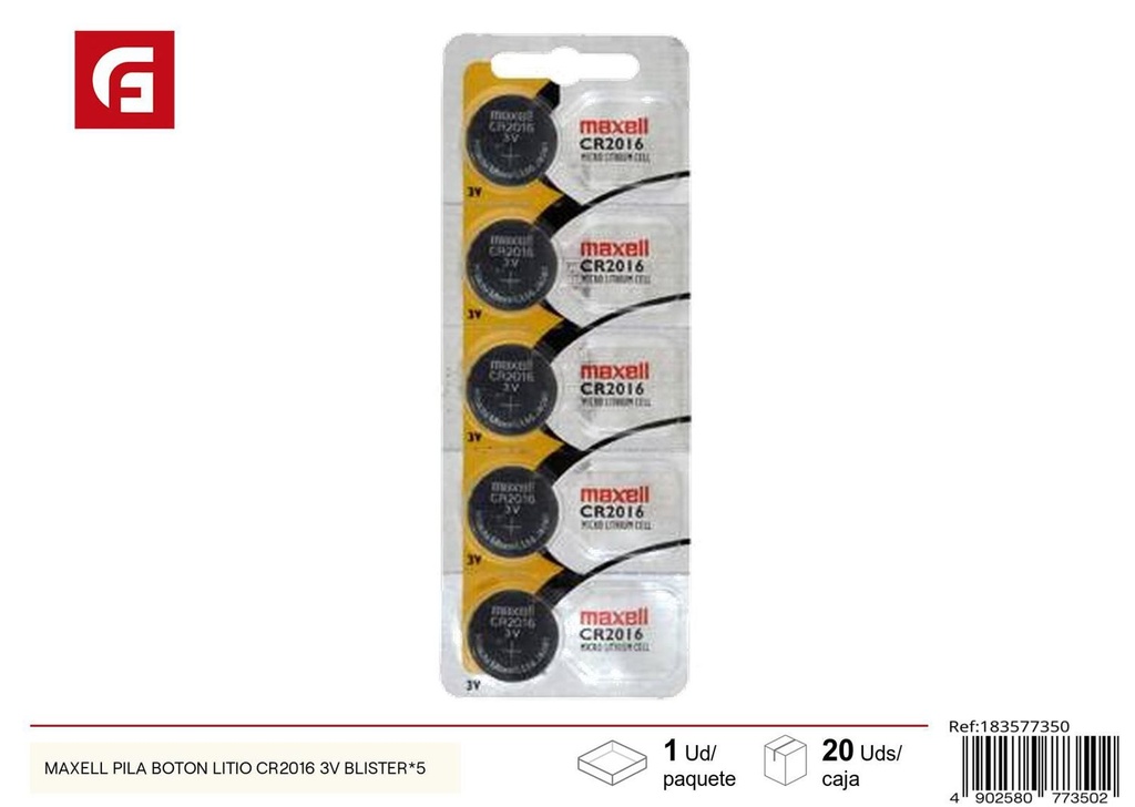 Pila botón litio CR2016 3V blister*5 - Electrónica