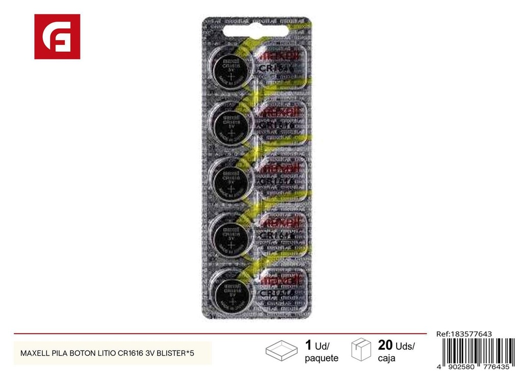 Pila botón litio CR1616 3V blister*5 - Electrónica y baterías