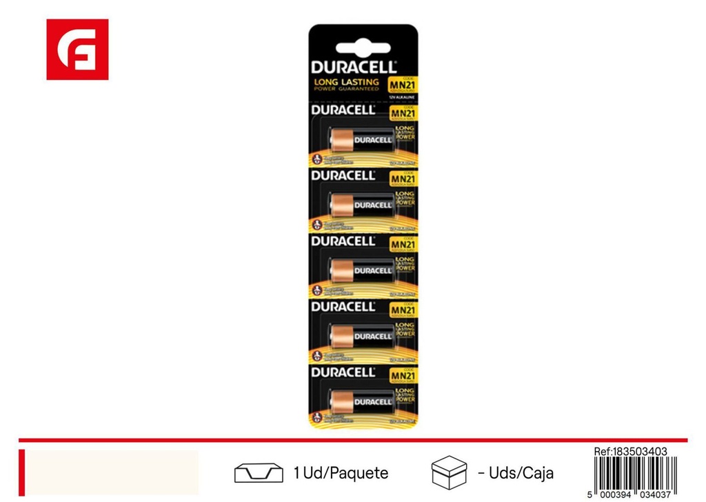 Pila alcalina Duracell MN21 LR23A *5 para dispositivos electrónicos