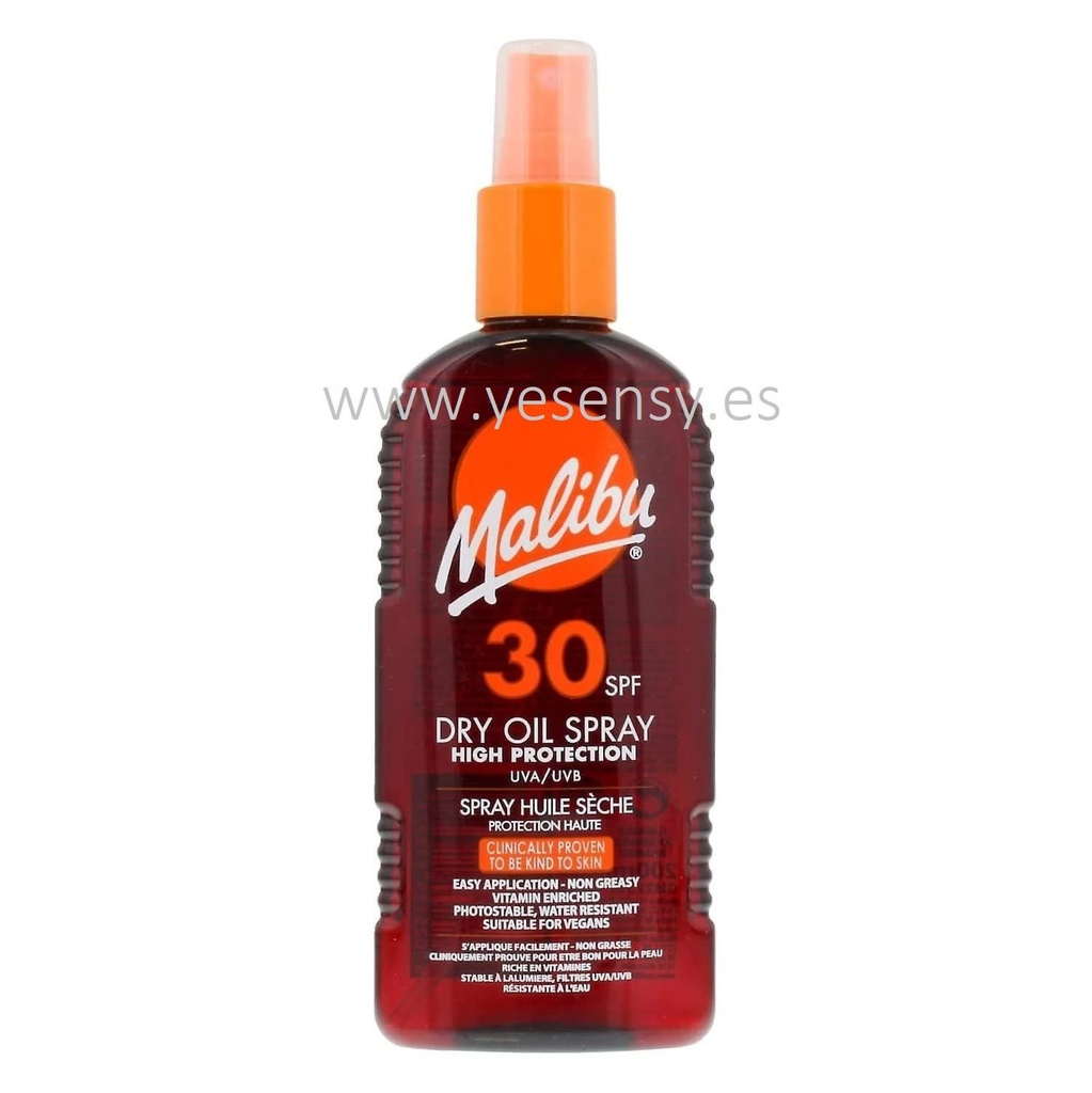  Aceite solar spray F30 200ml Malibu Sun para protección solar