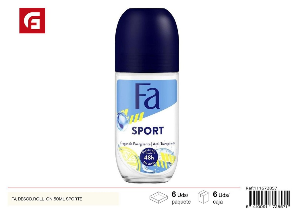 Desodorante roll-on Fa Sport 50ml para higiene personal