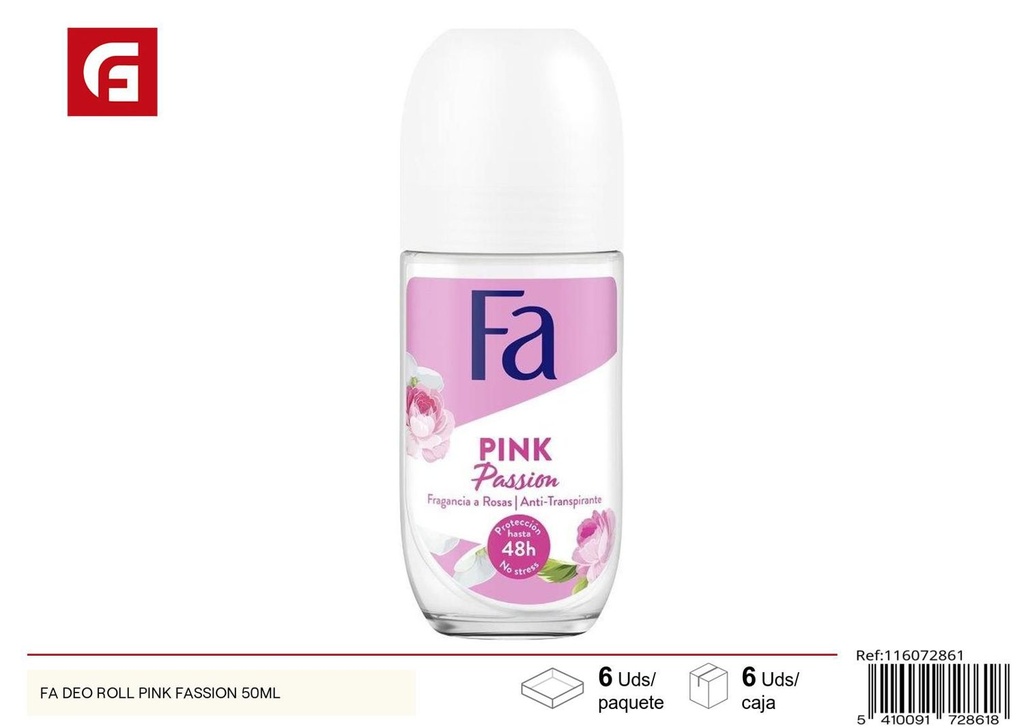 Desodorante roll-on FA Pink Fashion 50ml para cuidado personal