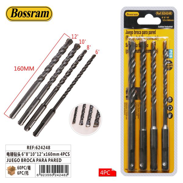 Juego de brocas para pared 4pcs 6, 8, 10, 12*160mm para taladrar