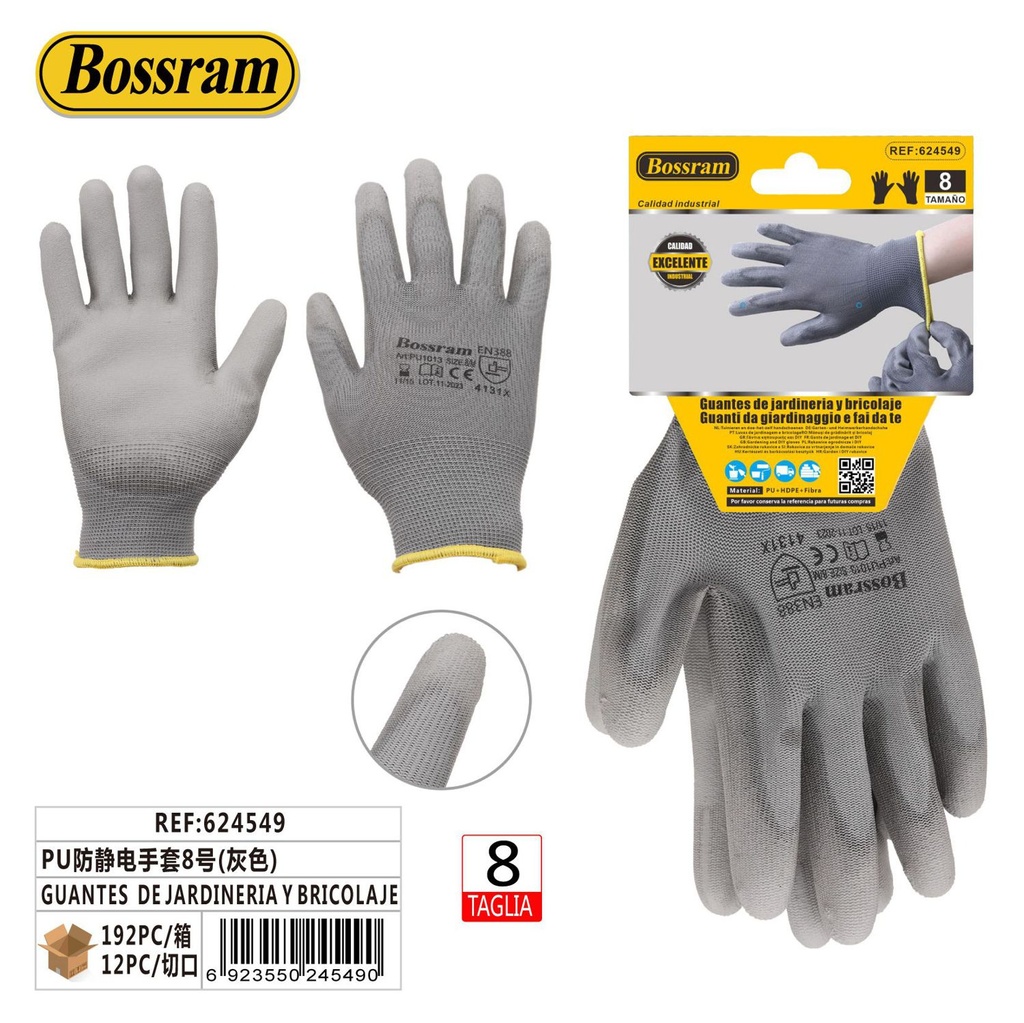 Guantes de jardinería y bricolaje antiestáticos Talla 8 gris