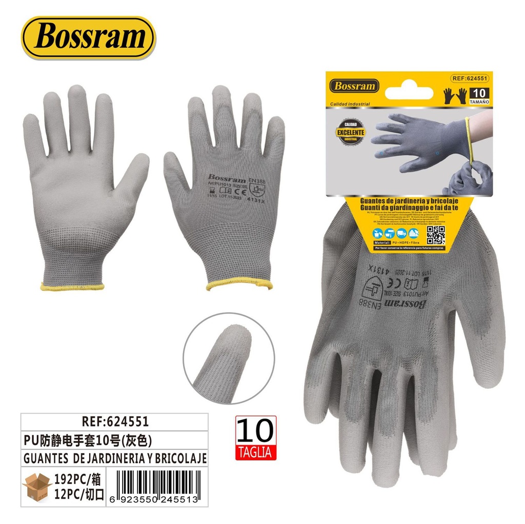 Guantes de jardinería y bricolaje talla 10 gris para protección