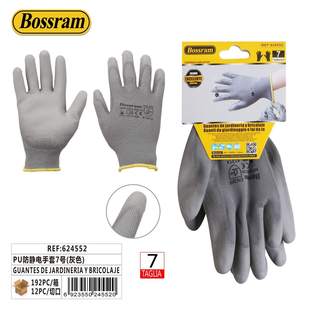 Guantes de jardinería y bricolaje 7 gris para trabajo