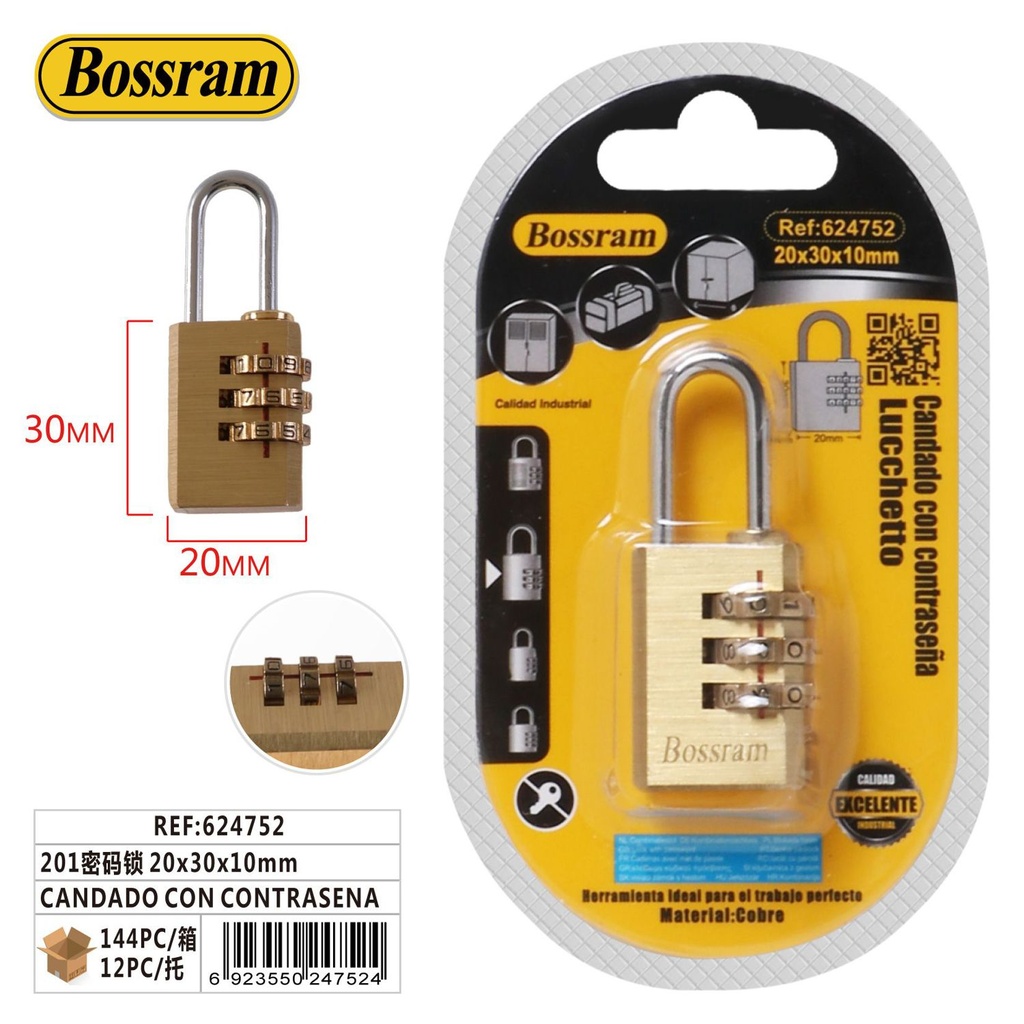 Candado con contraseña 20x30x10mm para seguridad y protección