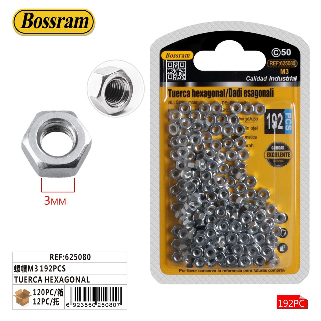 Tuerca hexagonal M3 192pcs para fijaciones y bricolaje