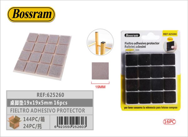 Fieltro adhesivo protector 19x19x5mm 16pcs para muebles