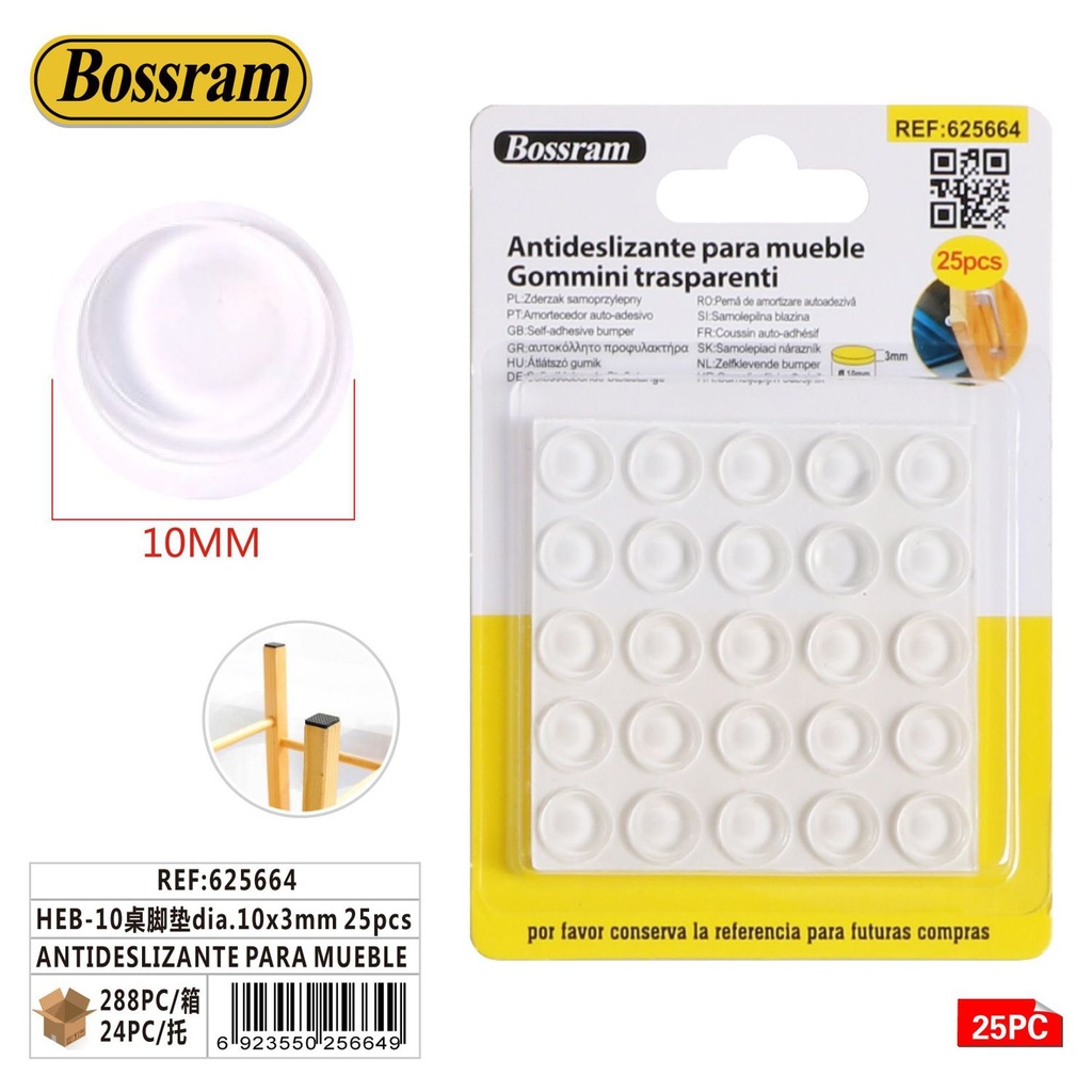 Antideslizante para mueble dia.10x3mm 25pcs para protección de muebles