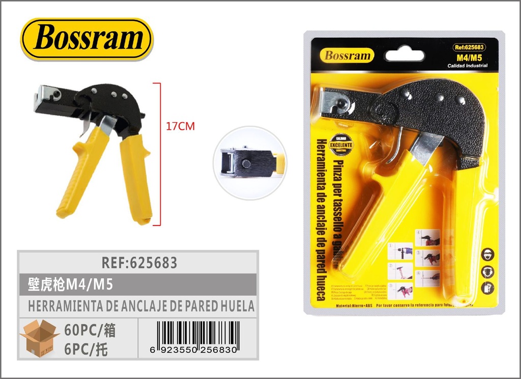 Herramienta de anclaje de pared hueca M4/M5 con mango amarillo