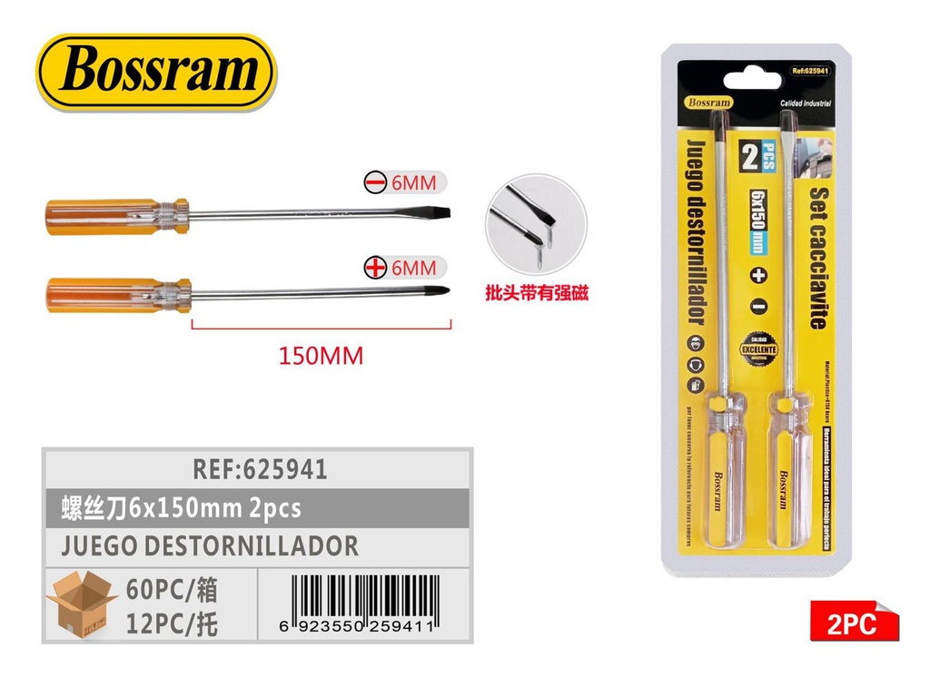 Juego de destornilladores 6x150mm 2pcs