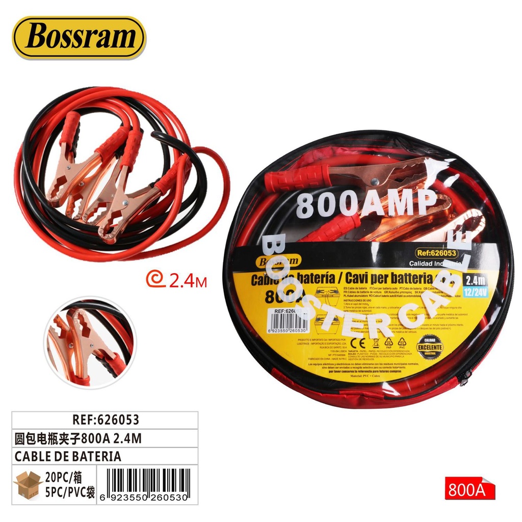 Cable de batería 800A 2.4m con pinzas 