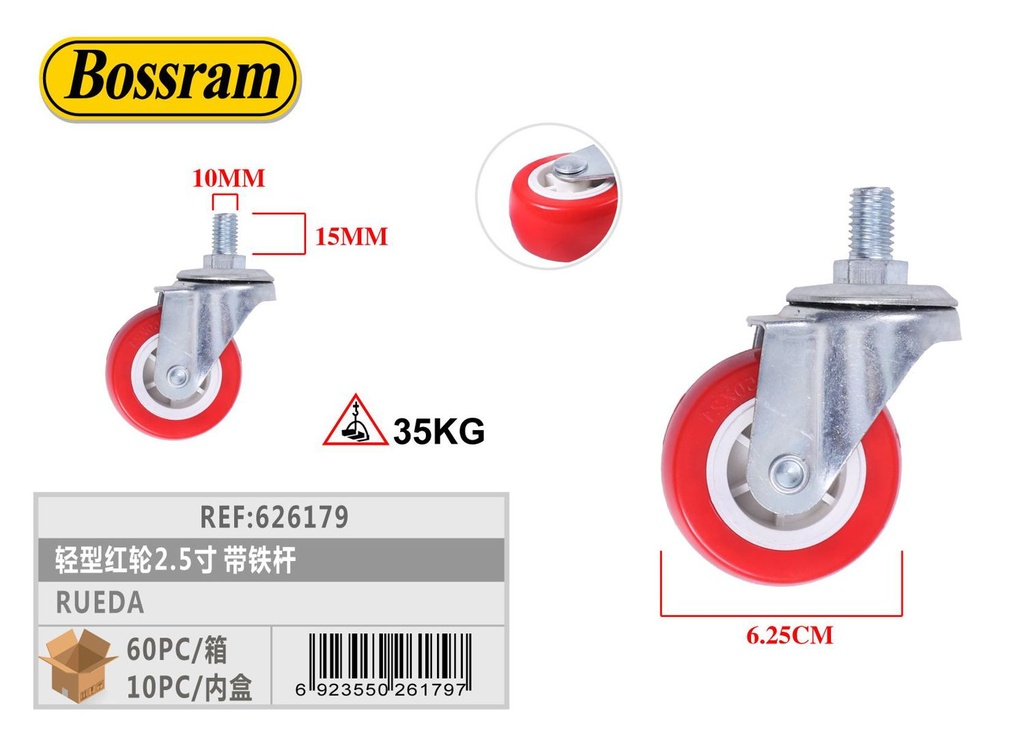 Rueda ligera roja 2.5 pulgadas con soporte de hierro