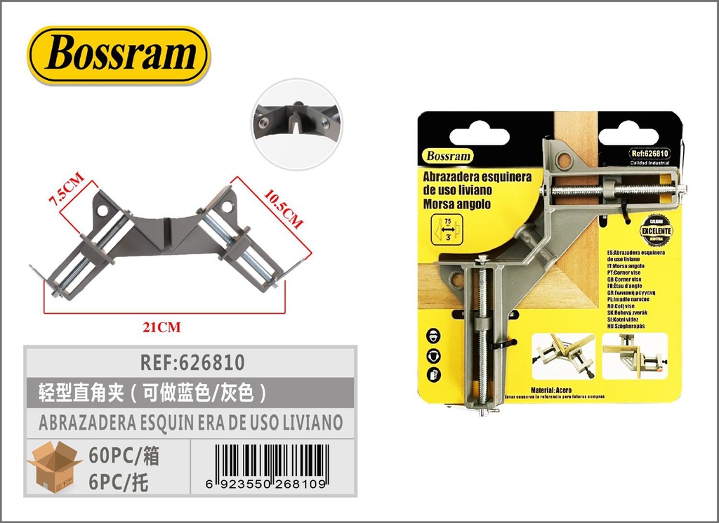 Abrazadera esquinera de uso liviano 21cm para bricolaje