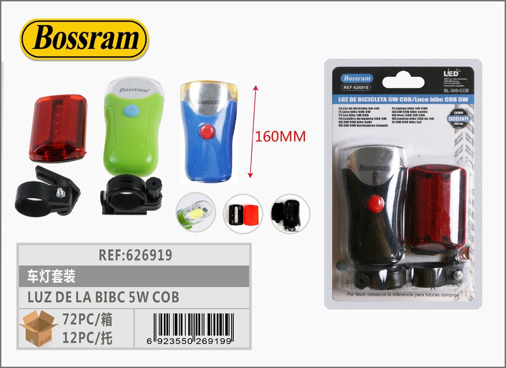 Luz de bicicleta 5W COB para seguridad