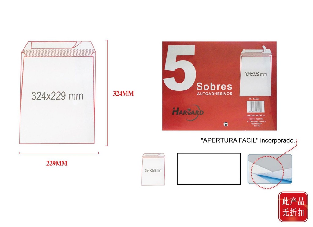 Sobres folio europeos 324x229mm paquete de 5