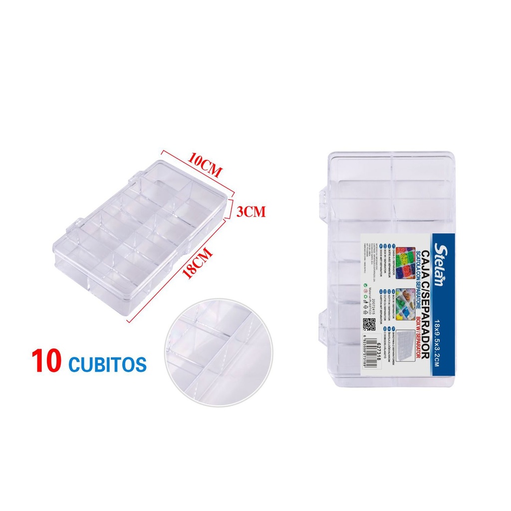 Caja organizadora de plástico con separadores 10 compartimentos