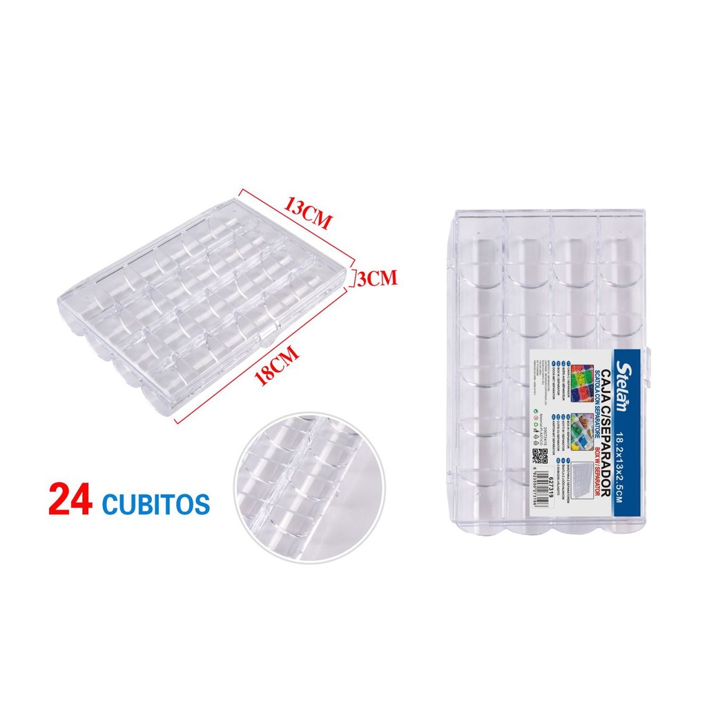 Caja organizadora de plástico 24 compartimientos 18.2x13x2.5cm