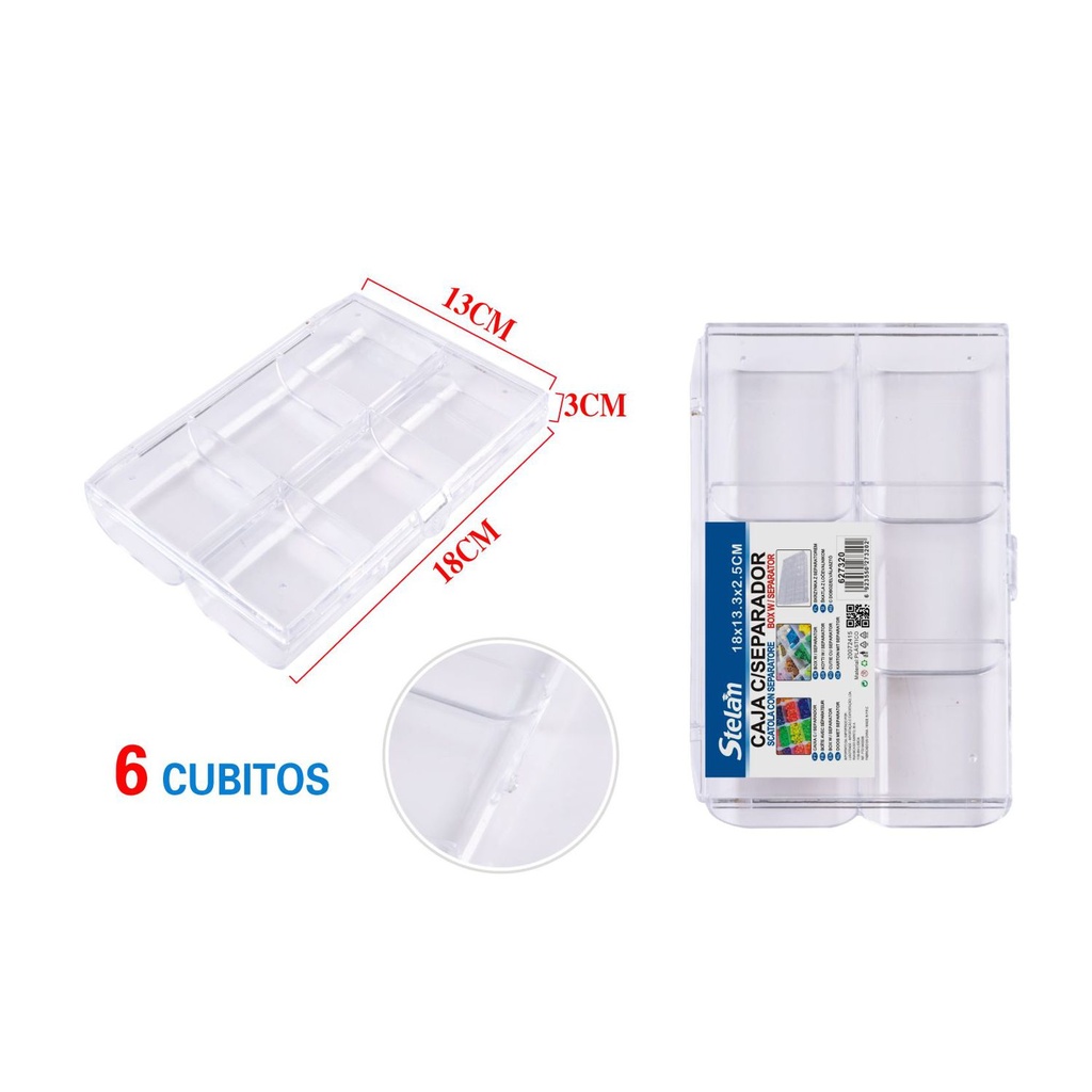 Caja de almacenamiento de plástico 6 compartimentos 18*13.3*2.5cm