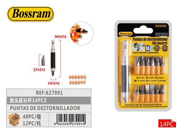 Puntas de destornillador con extensión 14pcs para bricolaje y reparaciones