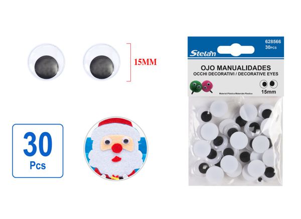 Ojos de manualidades 15mm 30pcs para proyectos DIY