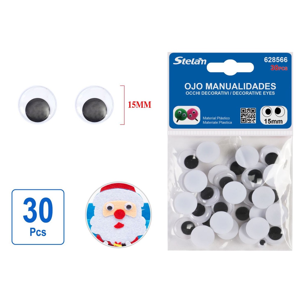 Ojos de manualidades 15mm 30pcs para proyectos DIY