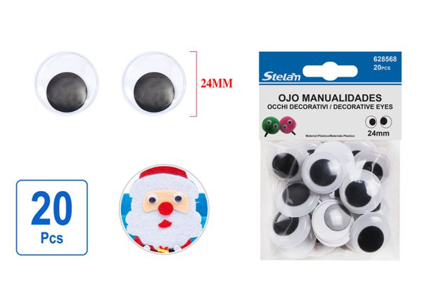 Ojos de manualidades móviles negro 24MM 20PCS para proyectos de artesanía