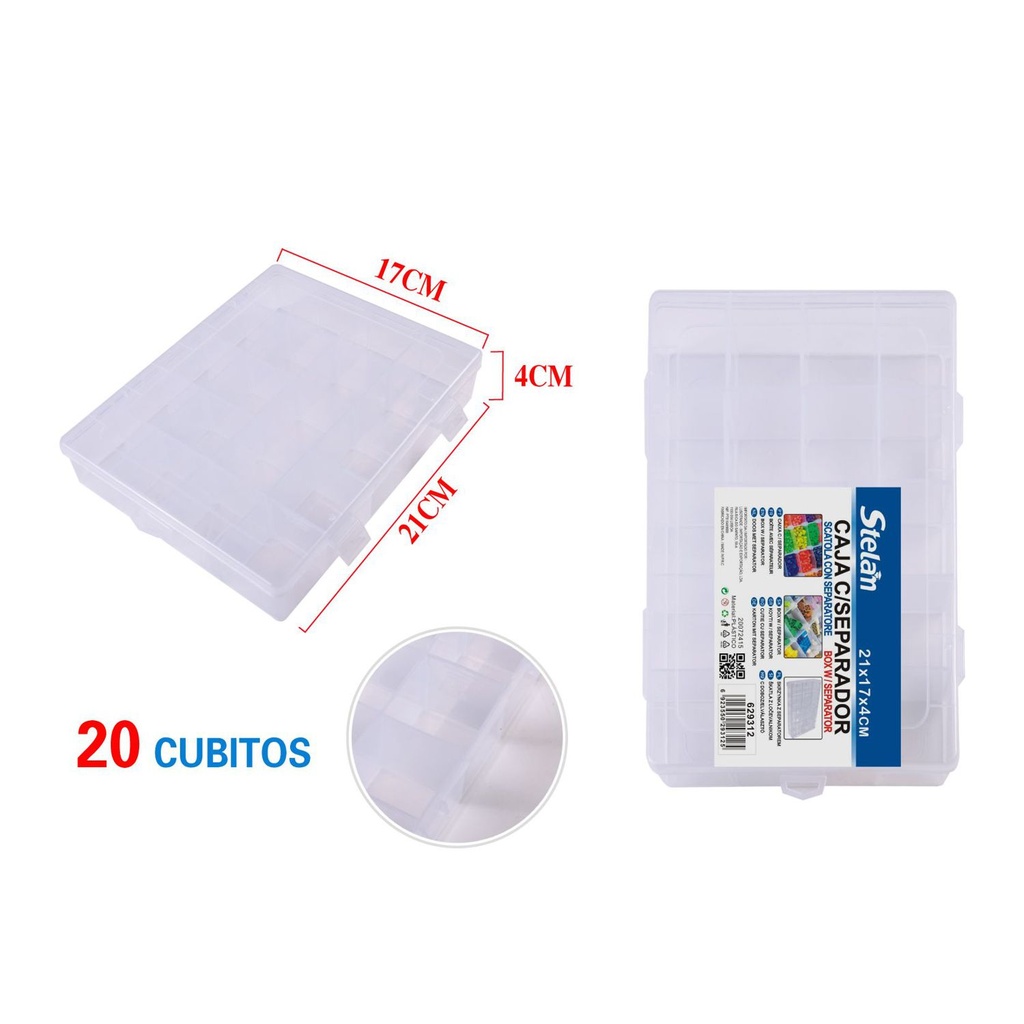 Caja plástica con separadores 20 compartimentos para almacenamiento