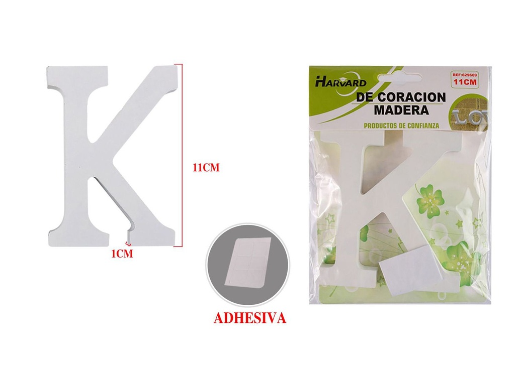 Letra decorativa de madera blanca "K" 11cm para manualidades