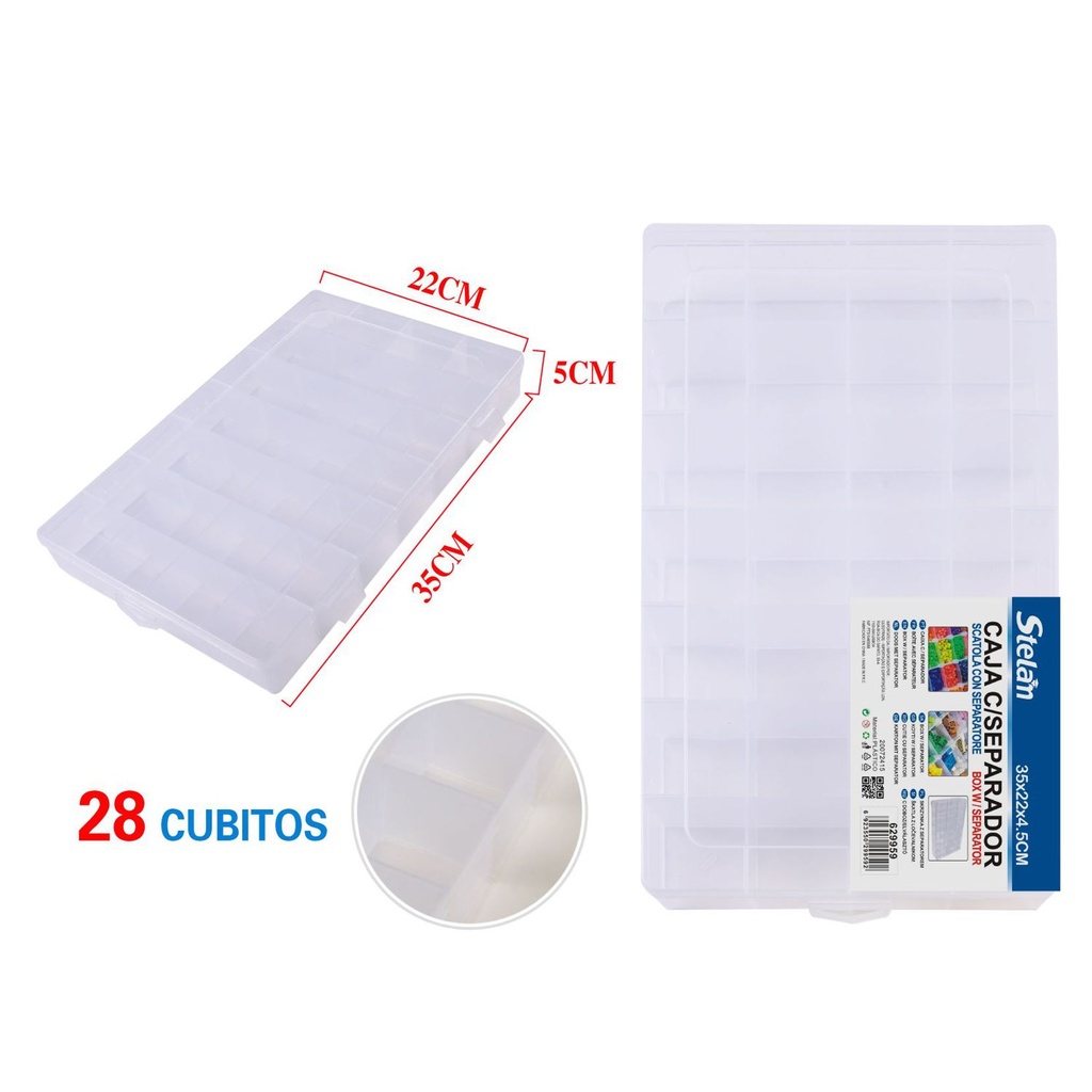 Caja de plástico con 28 compartimentos 35*22*4.5cm