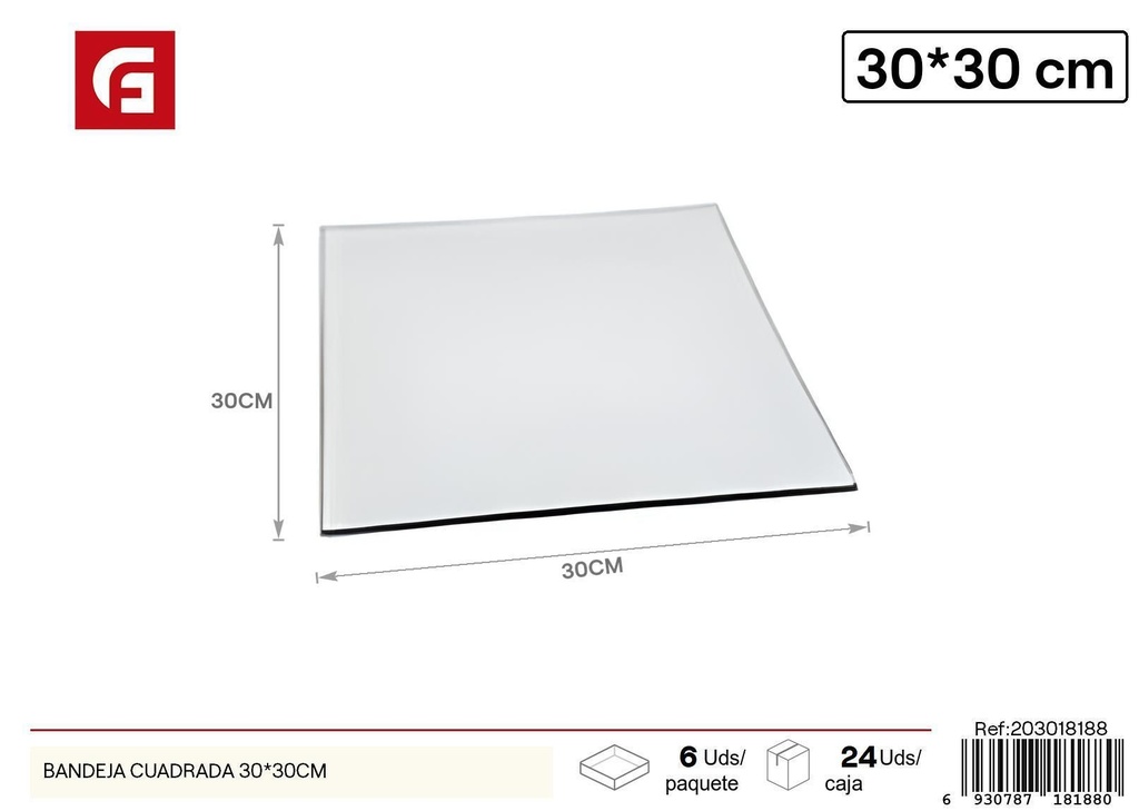 Bandeja cuadrada de vidrio 30x30cm - Vajilla de cristal decorativa