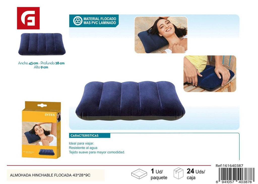 Almohada hinchable flocada 43*28*9cm