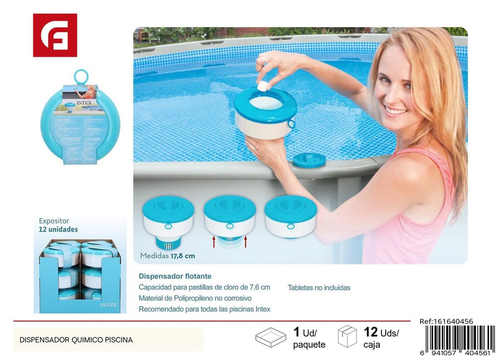 Dispensador químico para piscina para mantenimiento