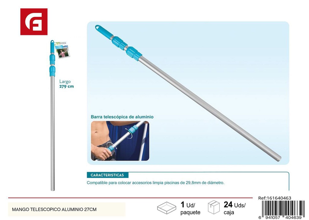 Mango telescópico de aluminio 27cm para piscina
