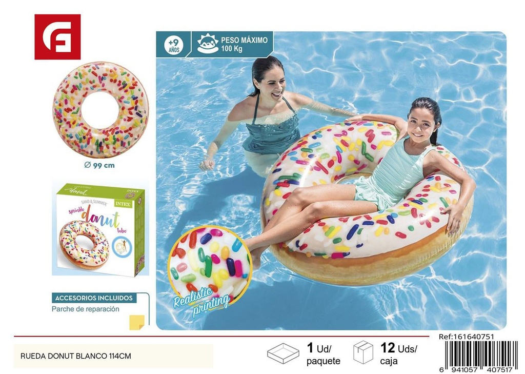 Rueda inflable Donut blanco 114cm para piscina