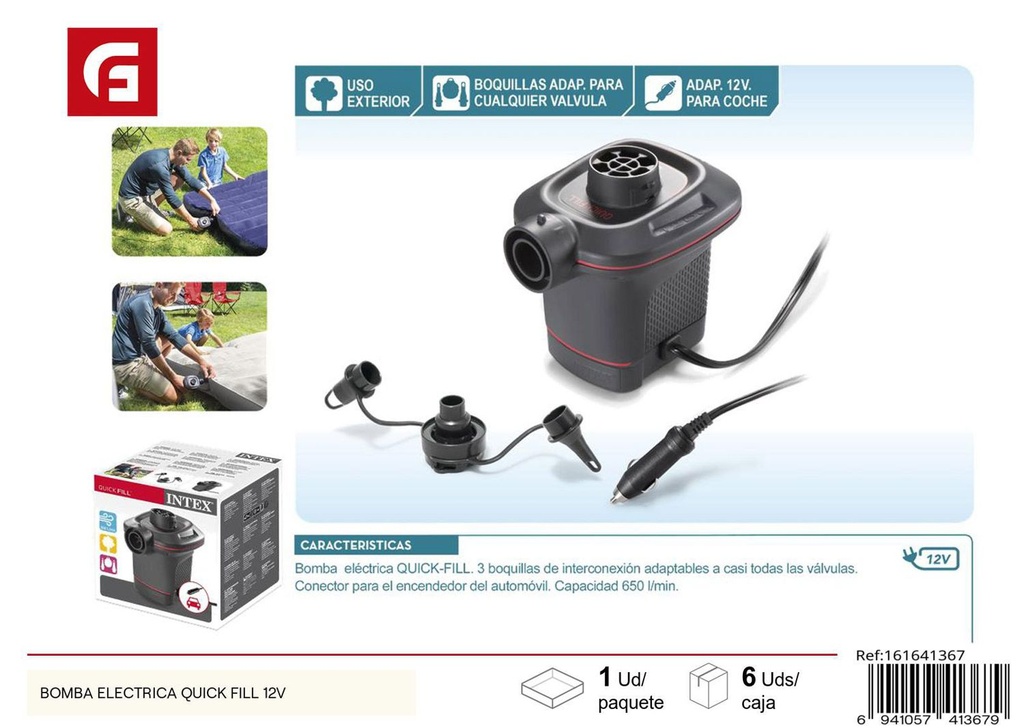 Bomba eléctrica Quick Fill 12V para inflado rápido