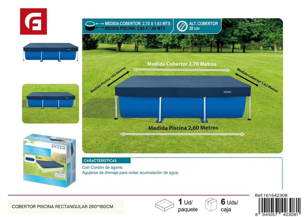 Cobertor de piscina rectangular 260x160cm para protección