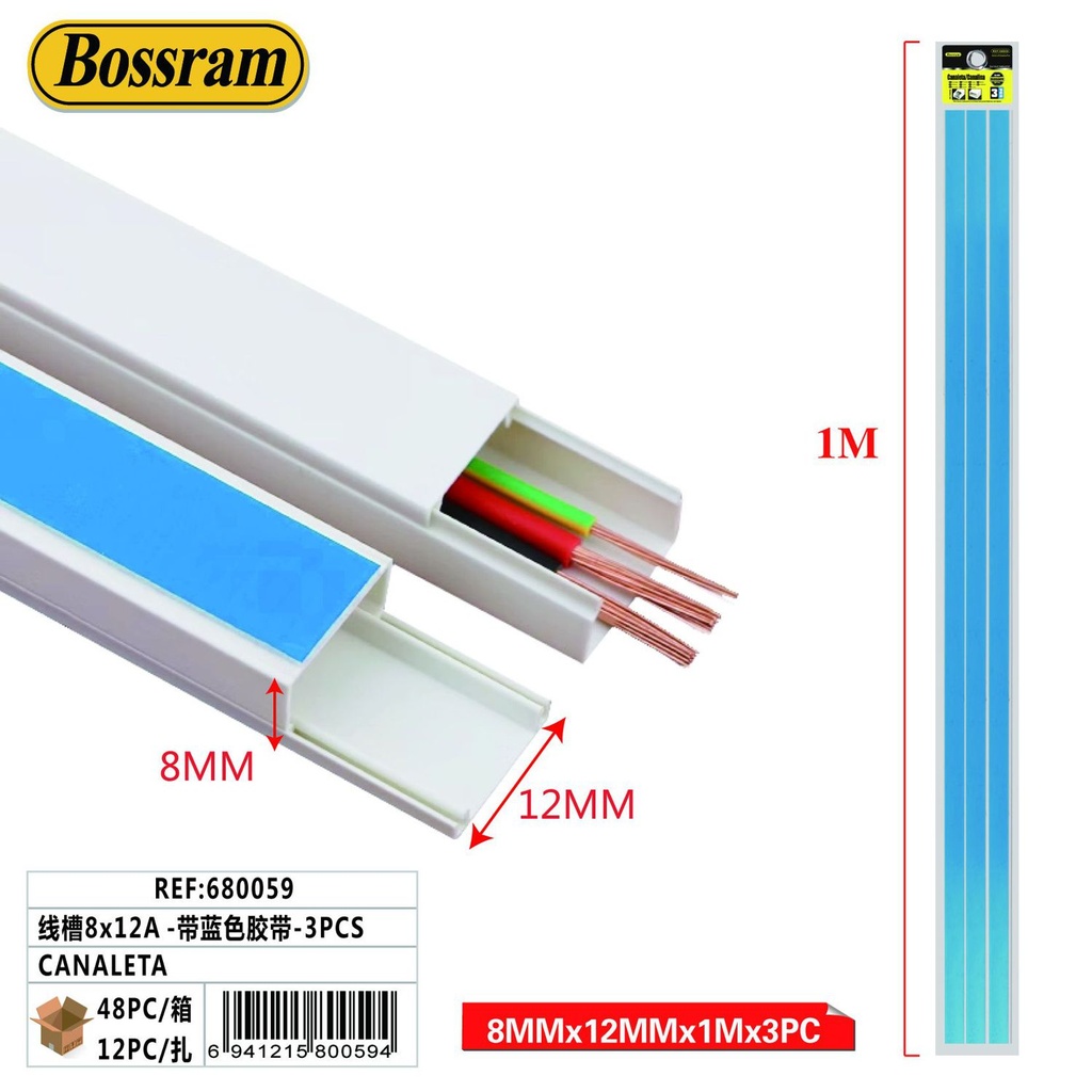 Canaleta adhesiva de cable con cinta azul 3pcs