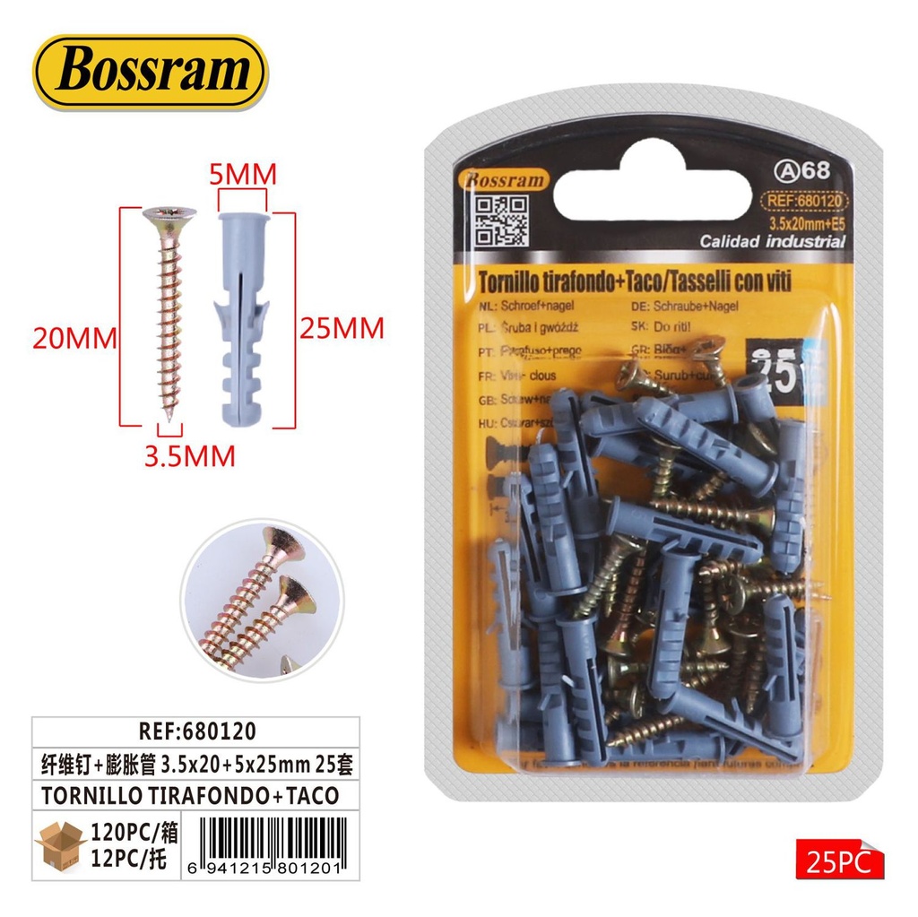 Tornillo tirafondo con taco 25 sets