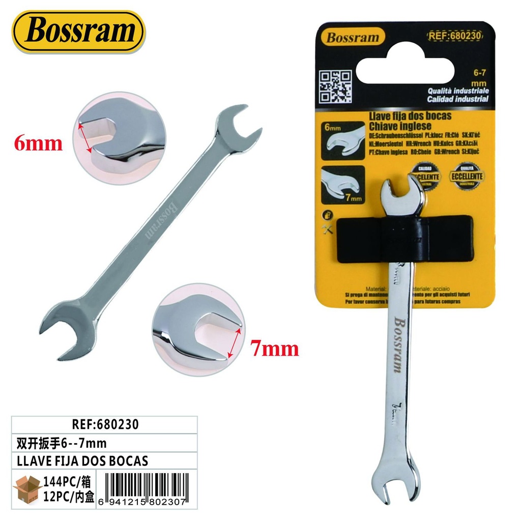 Llave fija de dos bocas 6-7mm para herramientas de ferretería