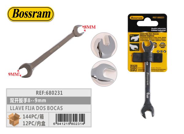 Llave fija dos bocas 8-9mm para ferretería