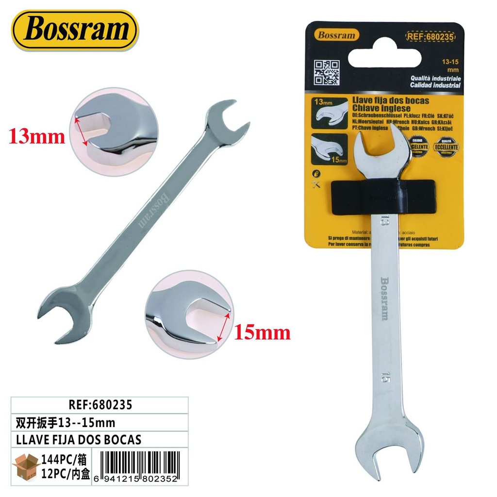 Llave fija de dos bocas 13-15mm para bricolaje y reparaciones