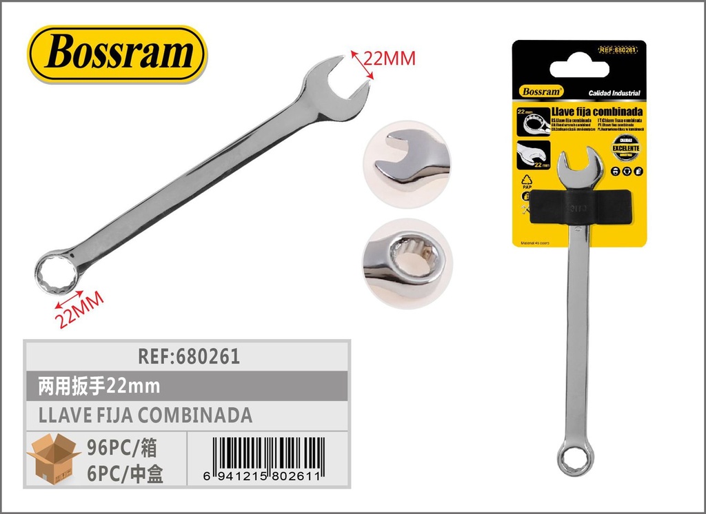 Llave fija combinada 22mm para bricolaje y reparaciones