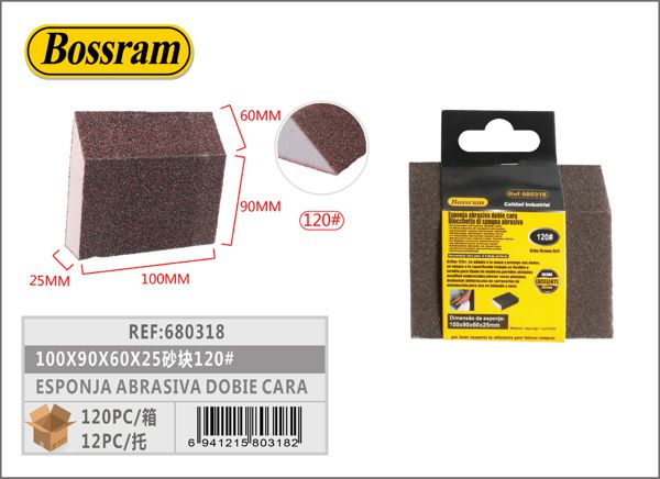 Esponja abrasiva doble cara 10x9x6x2.5cm 120#