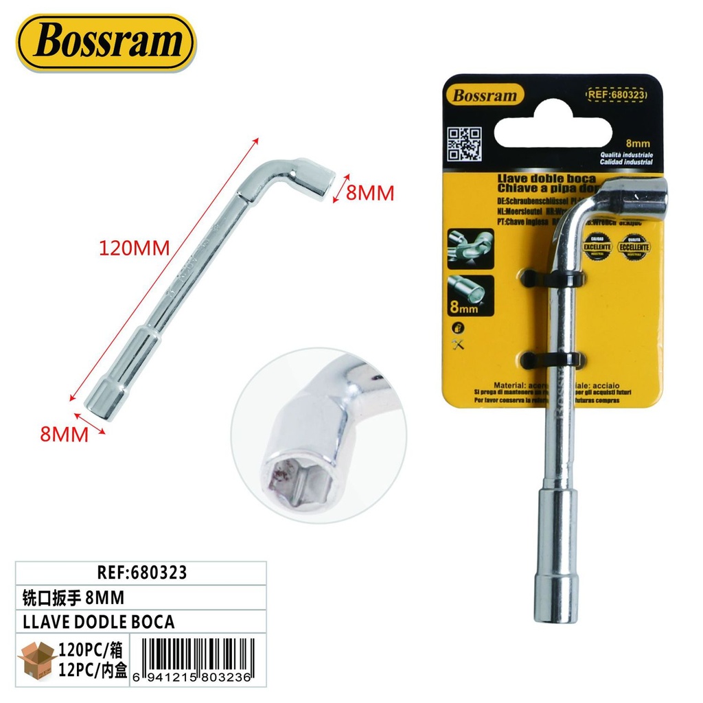 Llave doble boca 8mm para ferretería y reparación