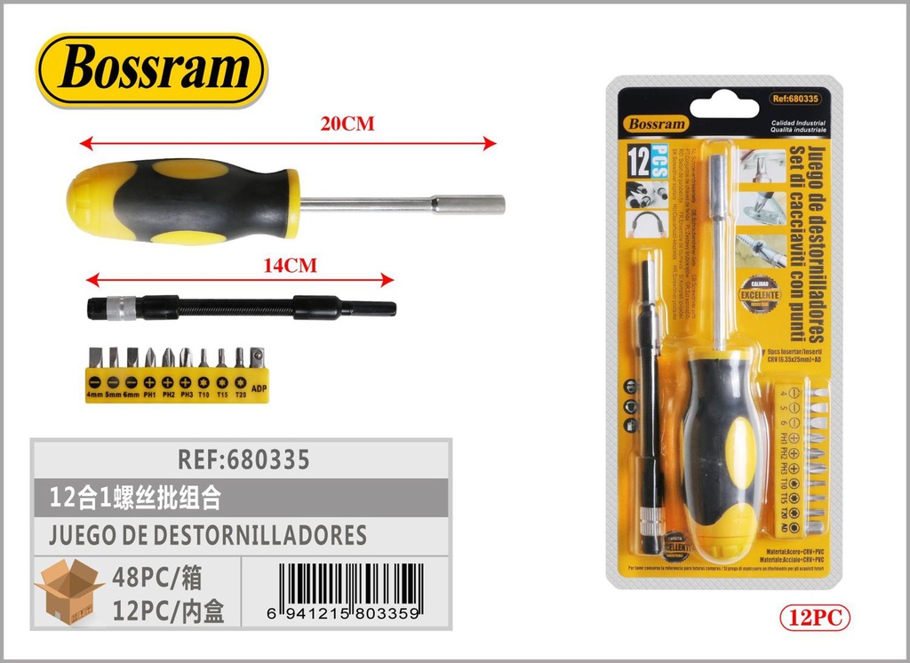 Juego de destornilladores 12 en 1 SDY-91013 para bricolaje