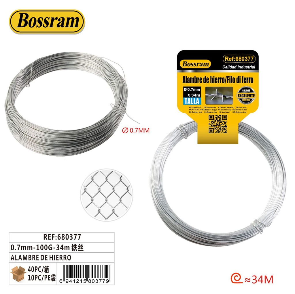 Alambre de hierro 0.7mm-100g-34m para jardinería y manualidades